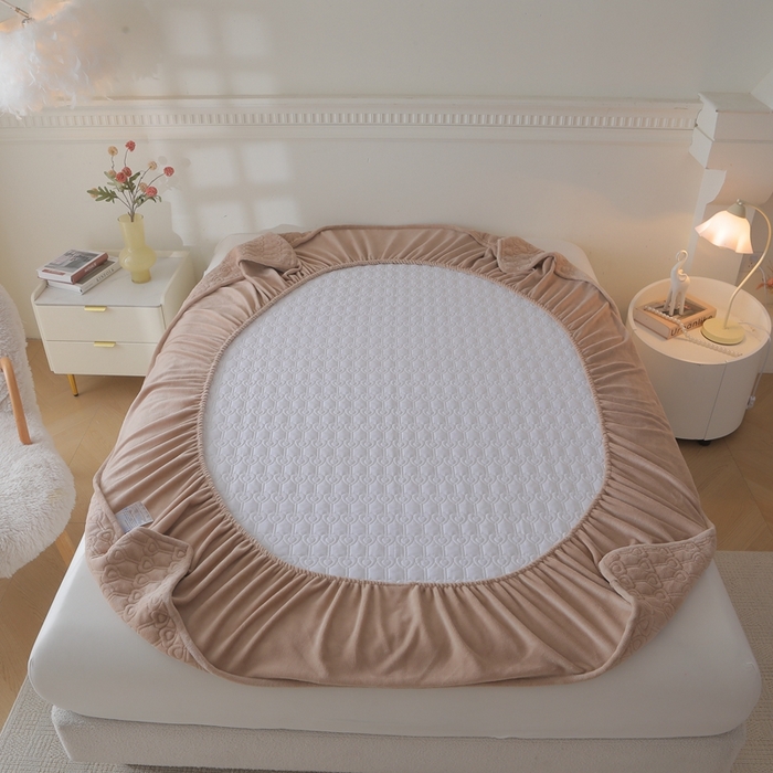 91家纺网 家纺一手货源 找家纺 怡源梦  2025新款夹棉床笠-甜心公主系列 咖色