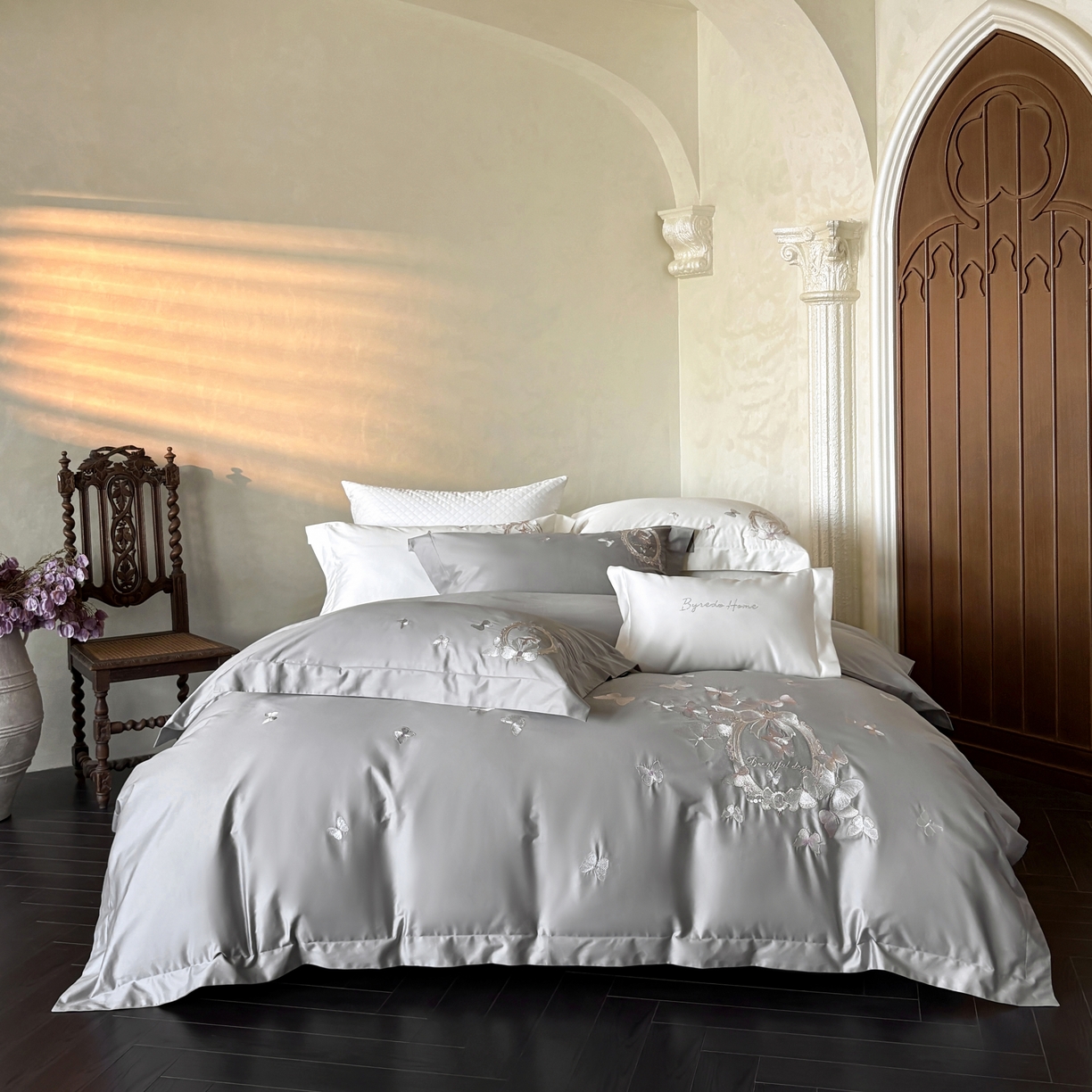 91家纺网 家纺一手货源 找家纺 馨蕊家居 2025新款四件套-花棠新 棉花棠-高级灰