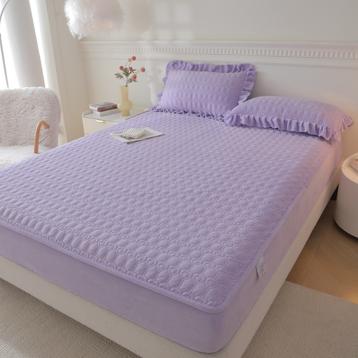 91家纺网 家纺一手货源 找家纺 怡源梦  2025新款夹棉床笠-甜心公主系列 紫色