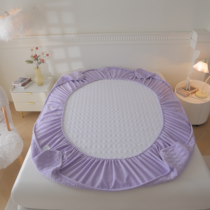 91家纺网 家纺一手货源 找家纺 怡源梦  2025新款夹棉床笠-甜心公主系列 紫色