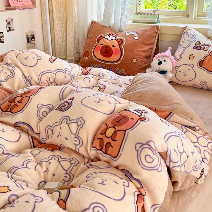 徕米家居 2025新款双面牛奶绒卡通印花四件套 可爱卡皮吧啦