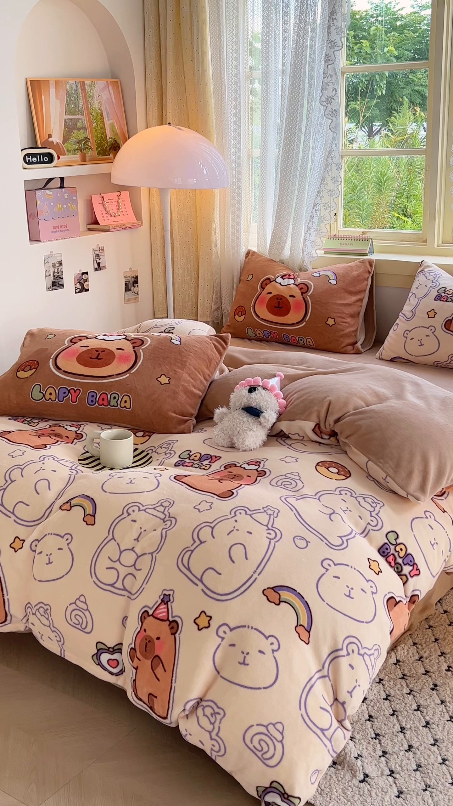 91家纺网 家纺一手货源 找家纺 徕米家居 2025新款双面牛奶绒卡通印花四件套 可爱卡皮吧啦