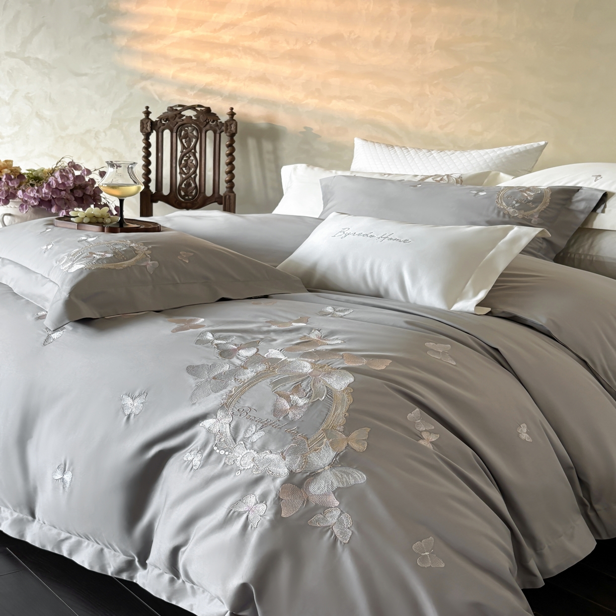 91家纺网 家纺一手货源 找家纺 馨蕊家居 2025新款四件套-花棠新 棉花棠-高级灰