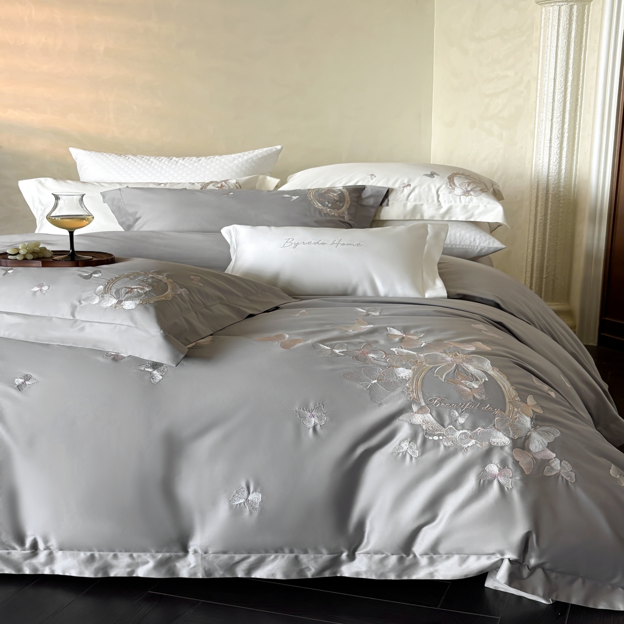 91家纺网 家纺一手货源 找家纺 馨蕊家居 2025新款四件套-花棠新 棉花棠-高级灰