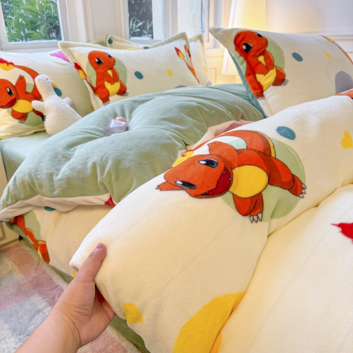 徕米家居 2025新款双面牛奶绒卡通印花四件套 小火龙