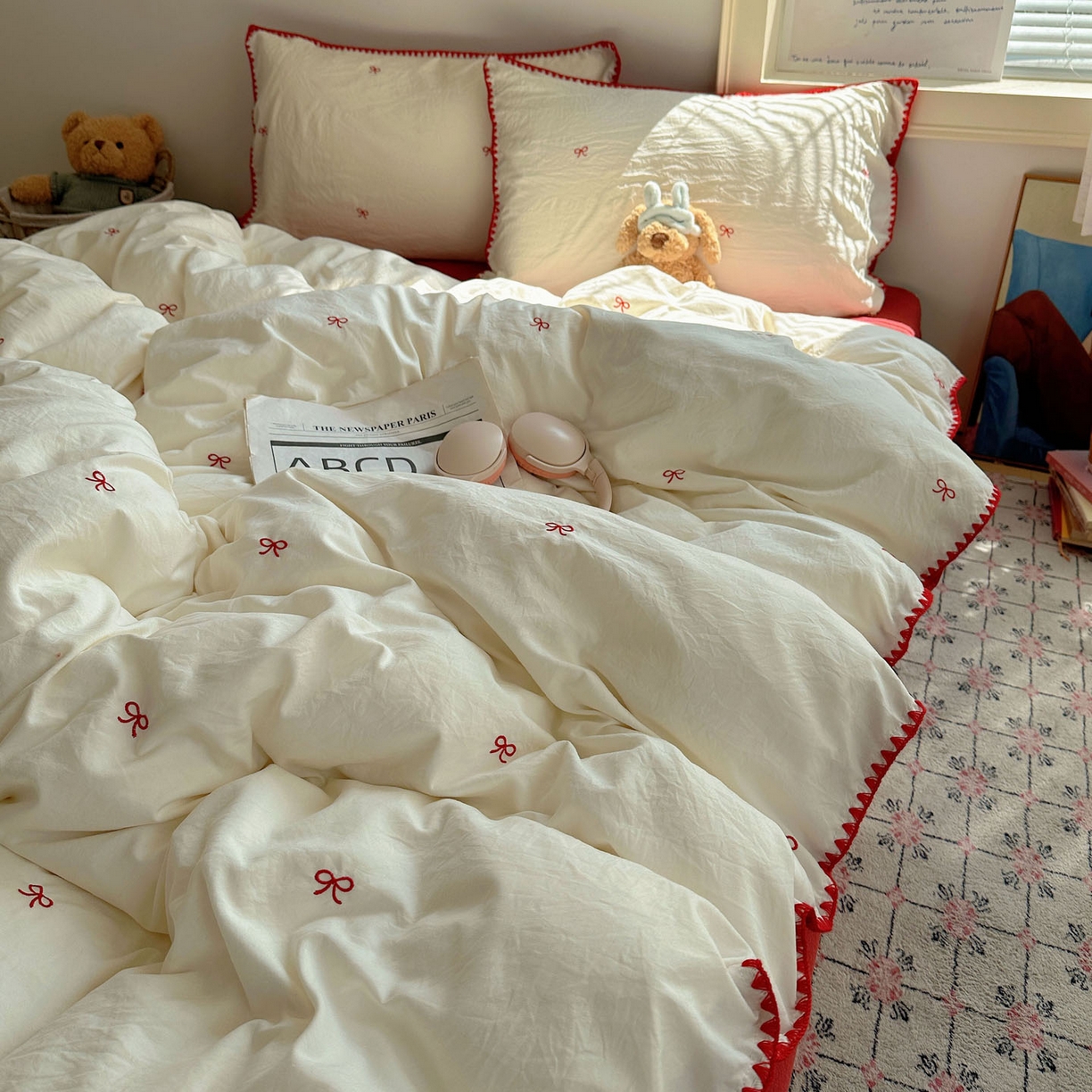 91家纺网 家纺一手货源 找家纺 顾里家纺 2025新款ins韩风刺绣云朵棉四件套 港风梦境