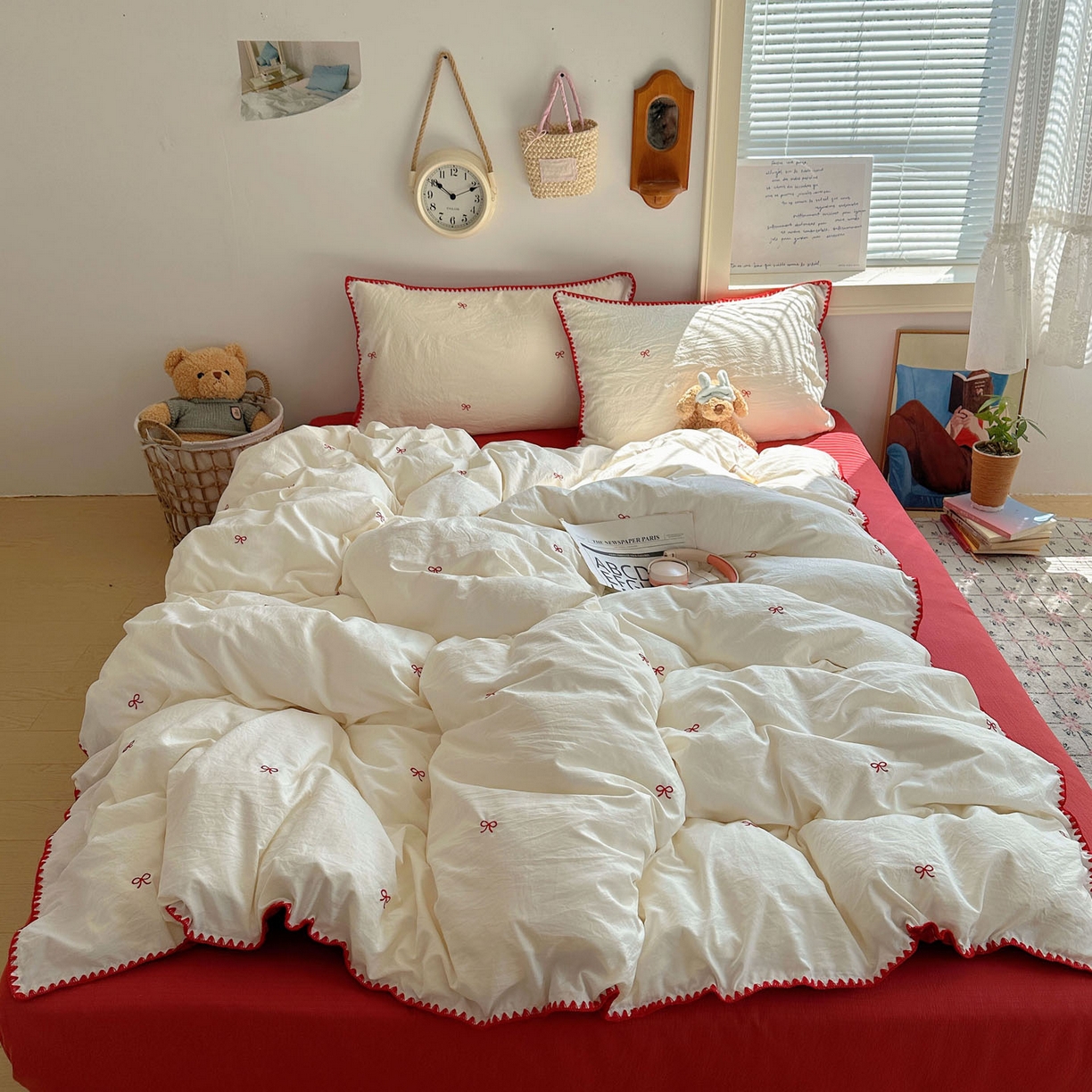 91家纺网 家纺一手货源 找家纺 顾里家纺 2025新款ins韩风刺绣云朵棉四件套 港风梦境