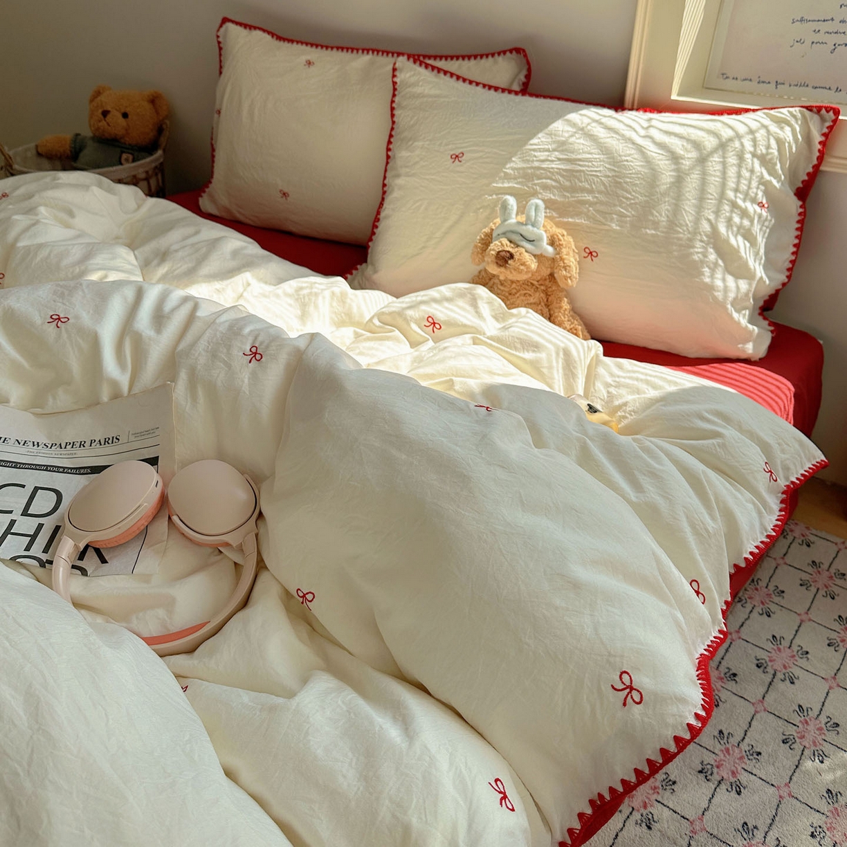 91家纺网 家纺一手货源 找家纺 顾里家纺 2025新款ins韩风刺绣云朵棉四件套 港风梦境