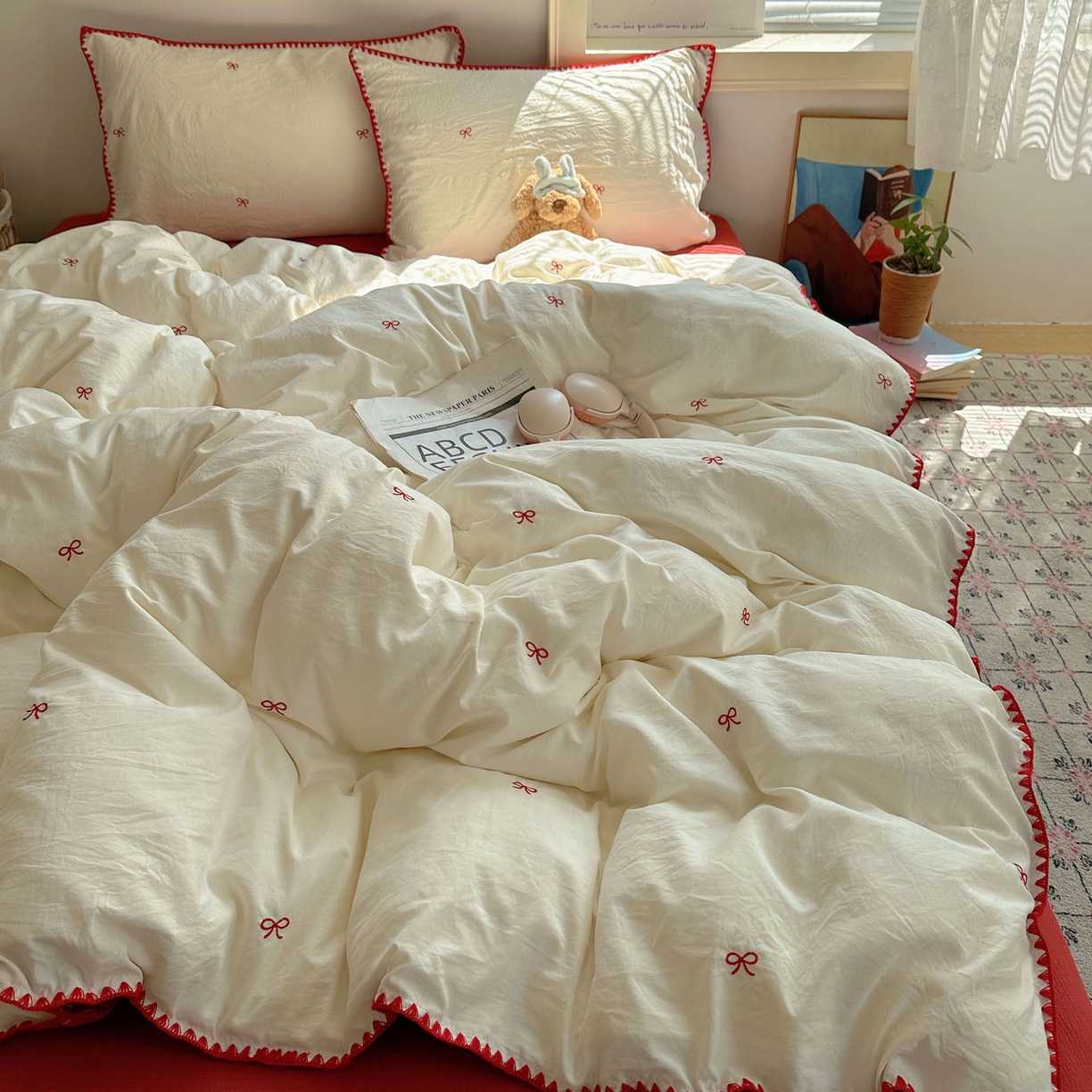 91家纺网 家纺一手货源 找家纺 顾里家纺 2025新款ins韩风刺绣云朵棉四件套 港风梦境