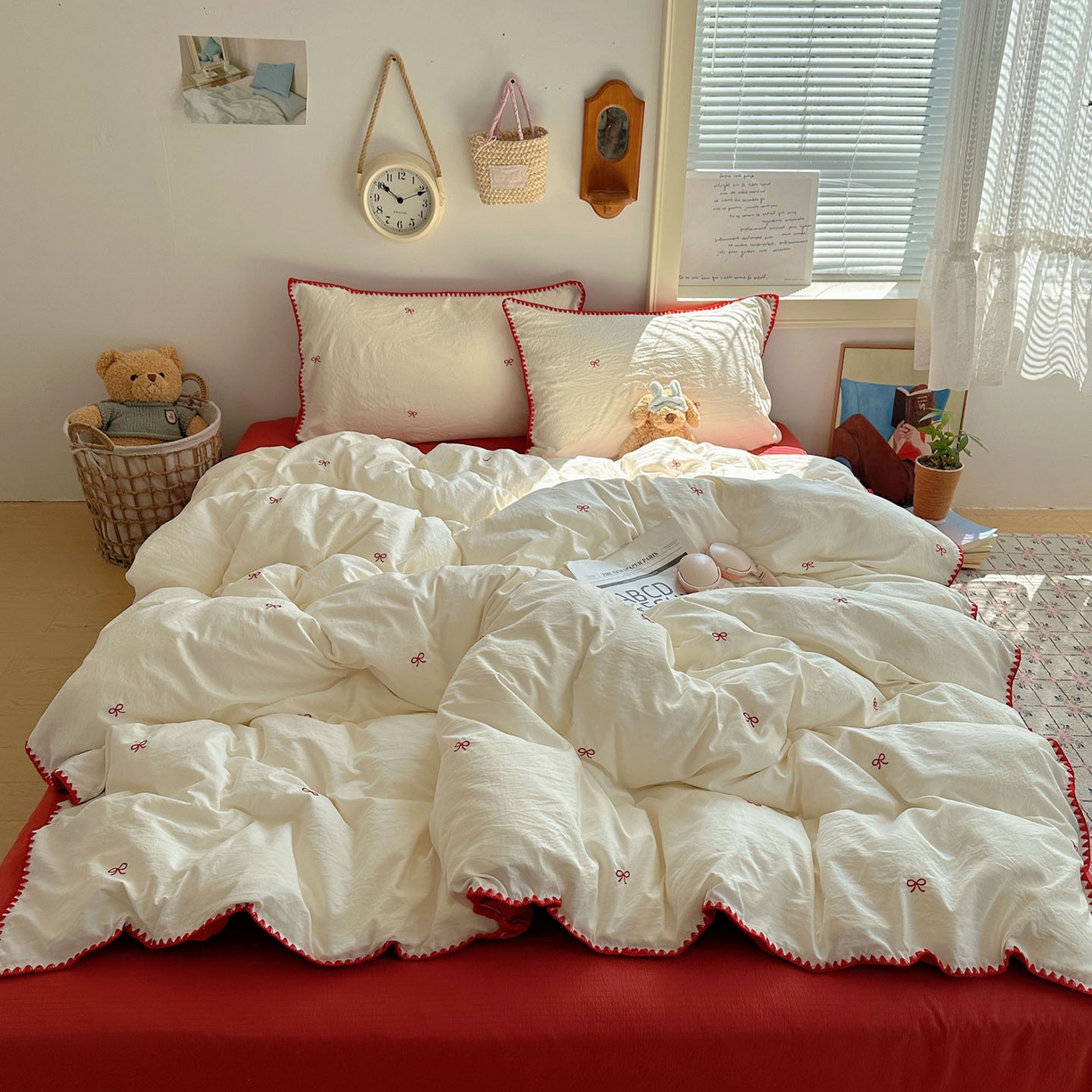 91家纺网 家纺一手货源 找家纺 顾里家纺 2025新款ins韩风刺绣云朵棉四件套 港风梦境