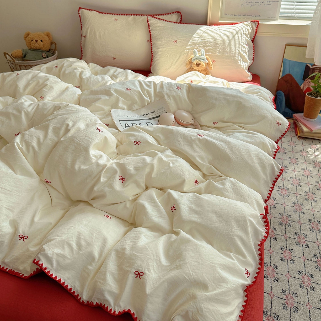 91家纺网 家纺一手货源 找家纺 顾里家纺 2025新款ins韩风刺绣云朵棉四件套 港风梦境