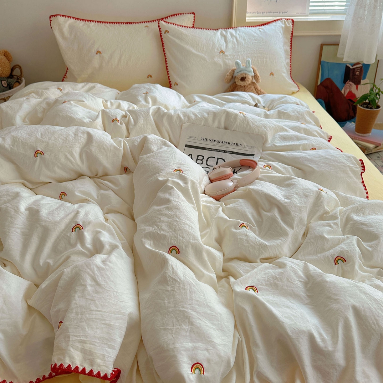 91家纺网 家纺一手货源 找家纺 （总）顾里家纺 2025新款ins韩风刺绣云朵棉四件套