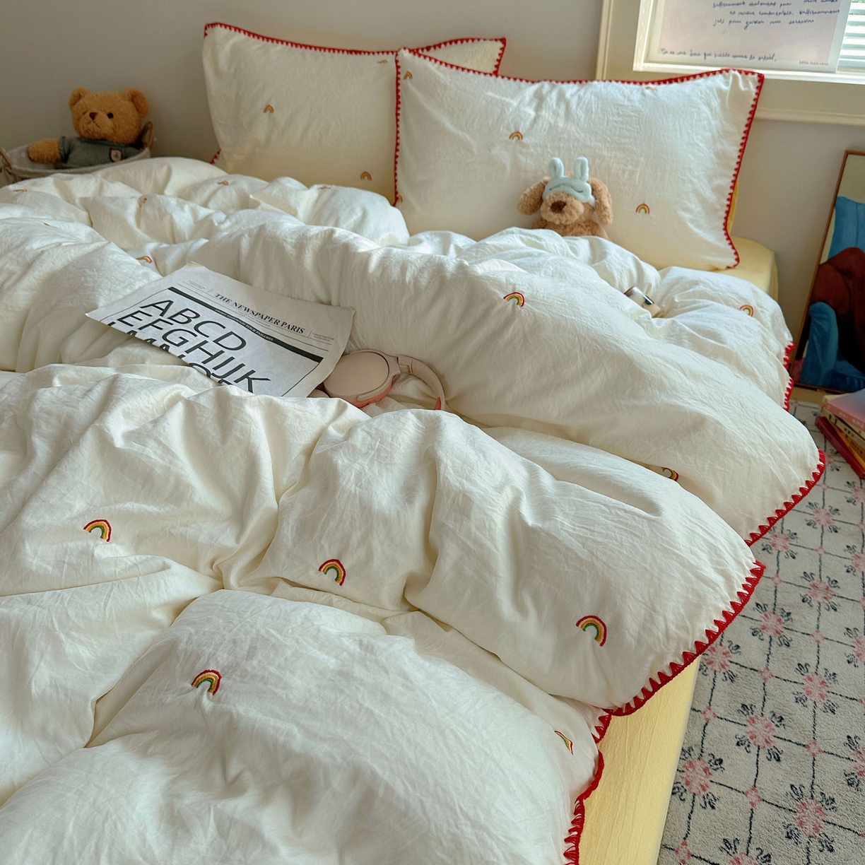 91家纺网 家纺一手货源 找家纺 （总）顾里家纺 2025新款ins韩风刺绣云朵棉四件套