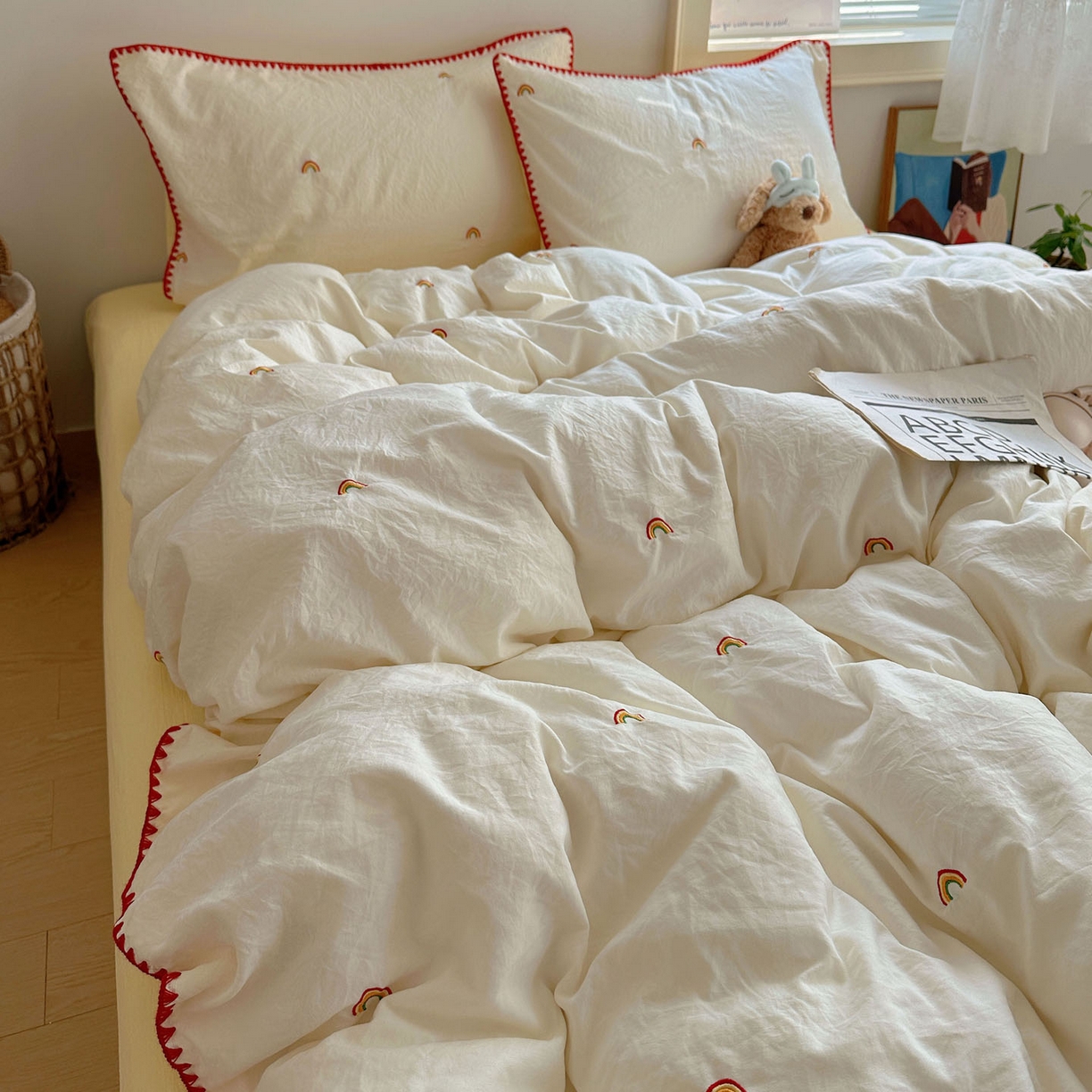 91家纺网 家纺一手货源 找家纺 （总）顾里家纺 2025新款ins韩风刺绣云朵棉四件套