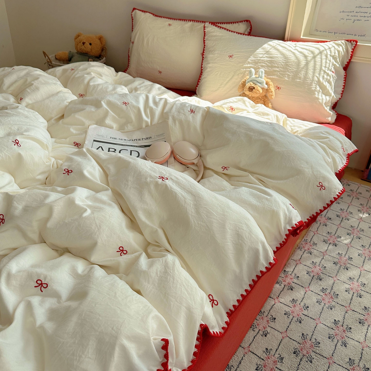 91家纺网 家纺一手货源 找家纺 顾里家纺 2025新款ins韩风刺绣云朵棉四件套 港风梦境