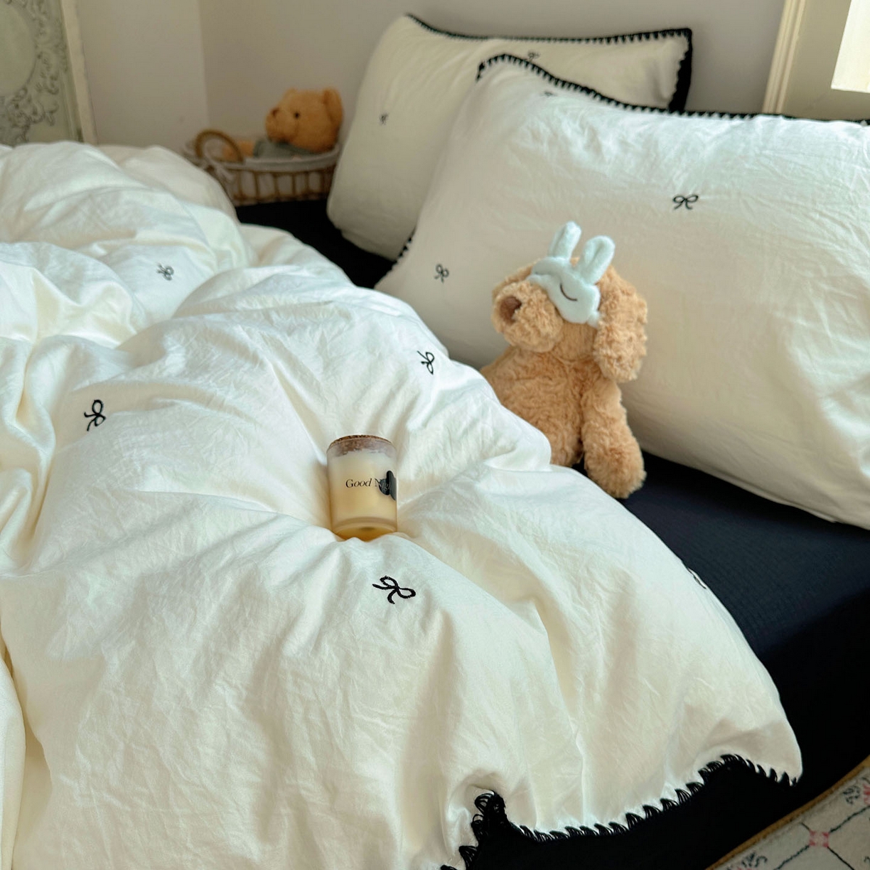 91家纺网 家纺一手货源 找家纺 顾里家纺 2025新款ins韩风刺绣云朵棉四件套 赫本梦境