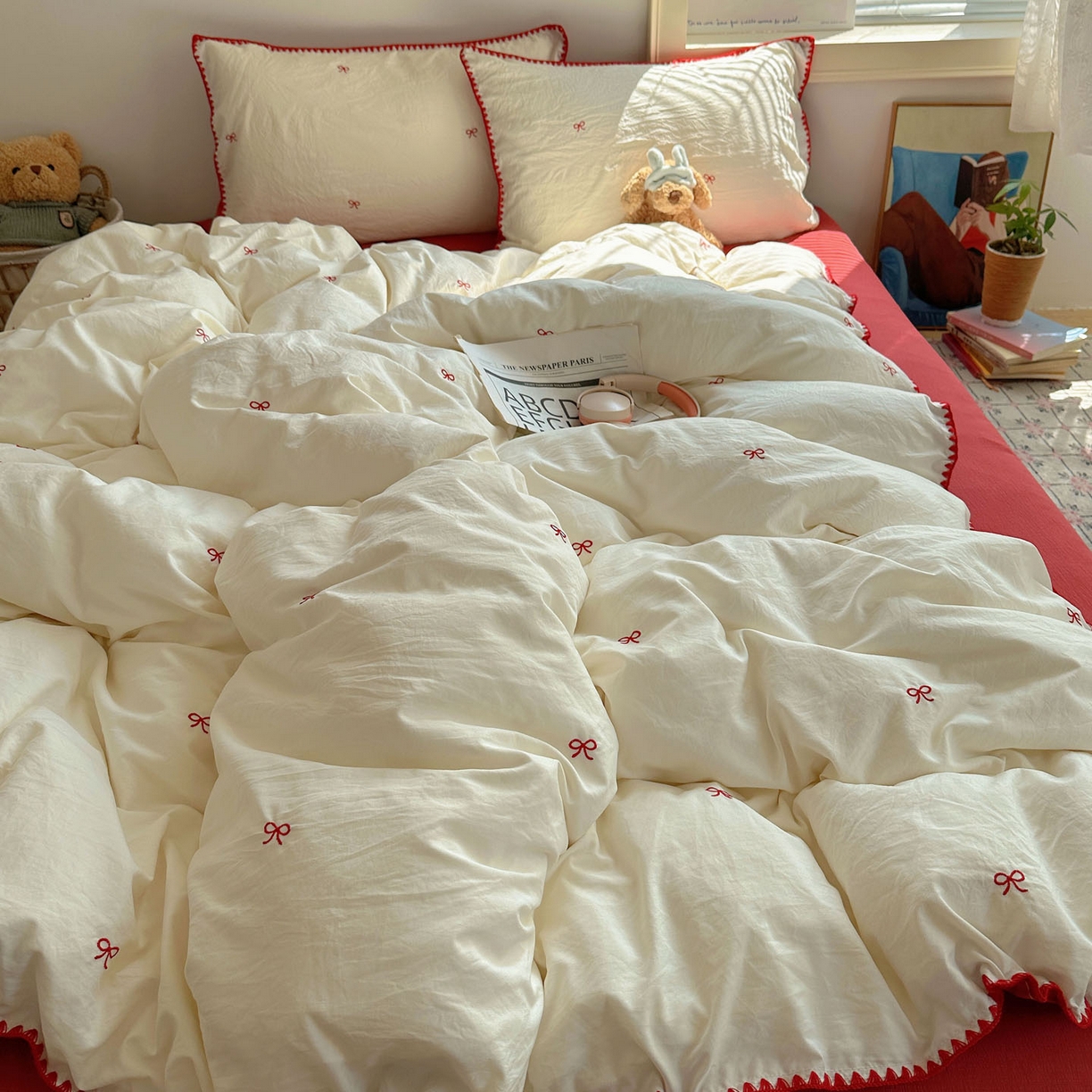 91家纺网 家纺一手货源 找家纺 顾里家纺 2025新款ins韩风刺绣云朵棉四件套 港风梦境