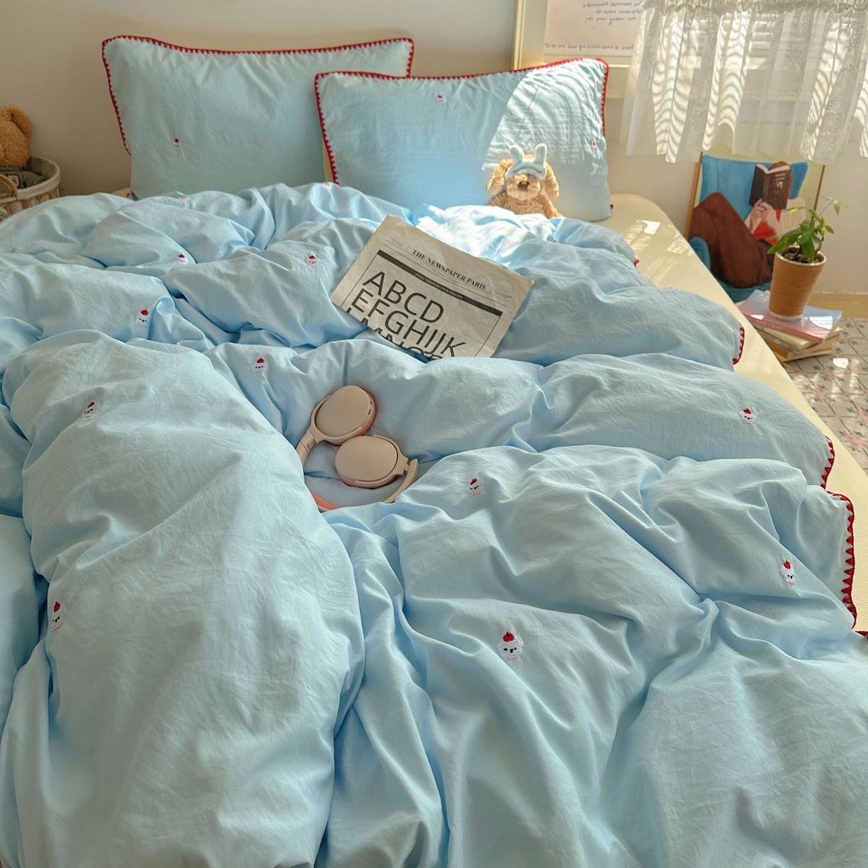 91家纺网 家纺一手货源 找家纺 顾里家纺 2025新款ins韩风刺绣云朵棉四件套 泡泡狗