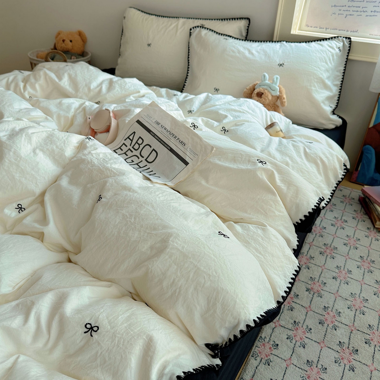 91家纺网 家纺一手货源 找家纺 顾里家纺 2025新款ins韩风刺绣云朵棉四件套 赫本梦境