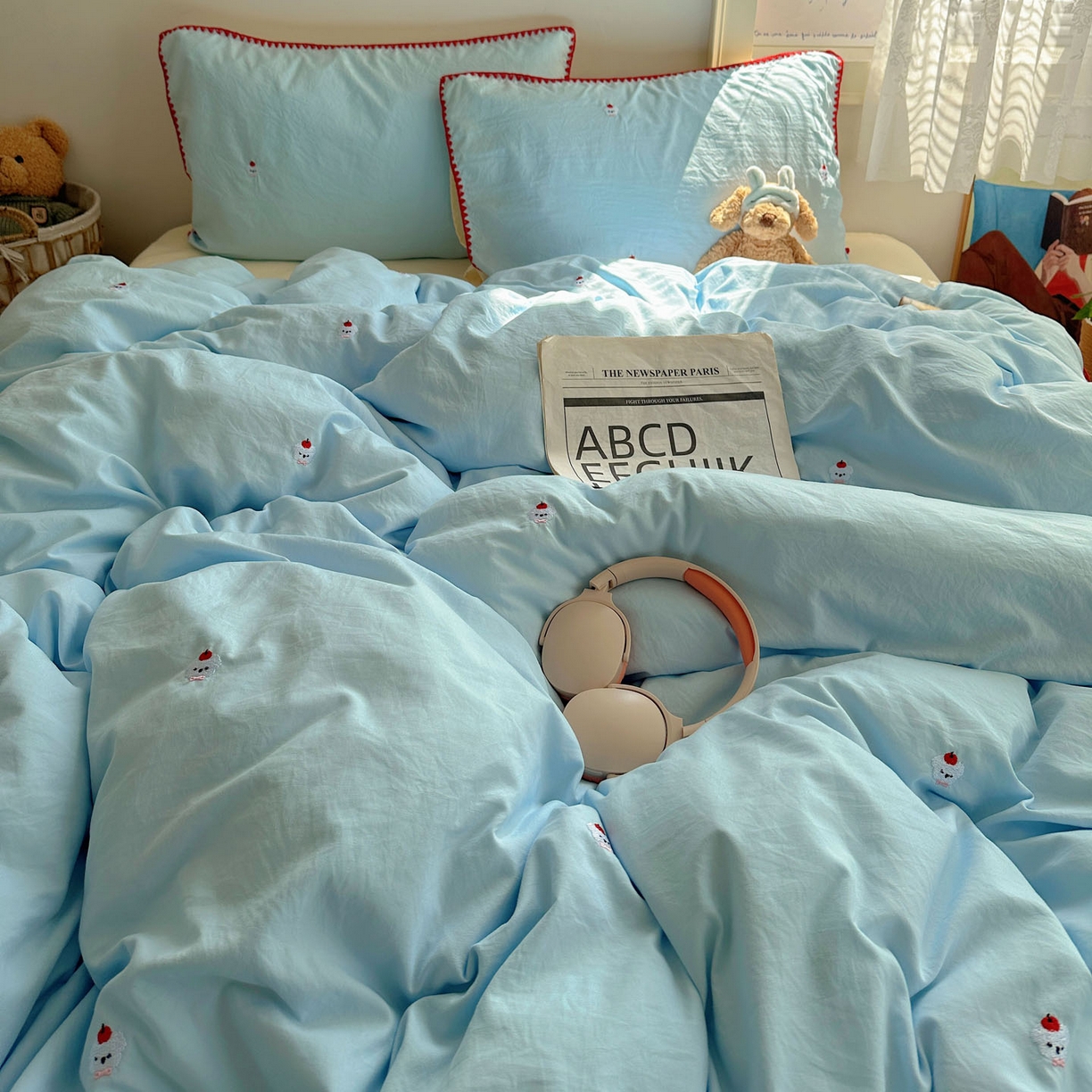 91家纺网 家纺一手货源 找家纺 顾里家纺 2025新款ins韩风刺绣云朵棉四件套 泡泡狗