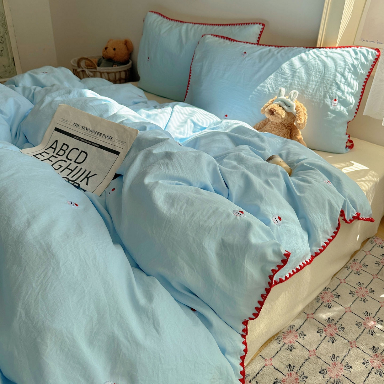 91家纺网 家纺一手货源 找家纺 顾里家纺 2025新款ins韩风刺绣云朵棉四件套 泡泡狗