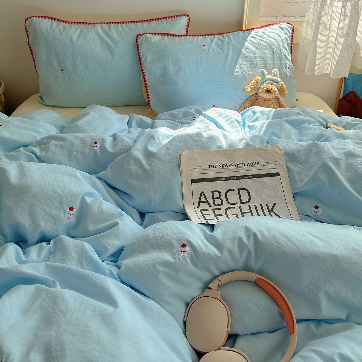 91家纺网 家纺一手货源 找家纺 顾里家纺 2025新款ins韩风刺绣云朵棉四件套 泡泡狗