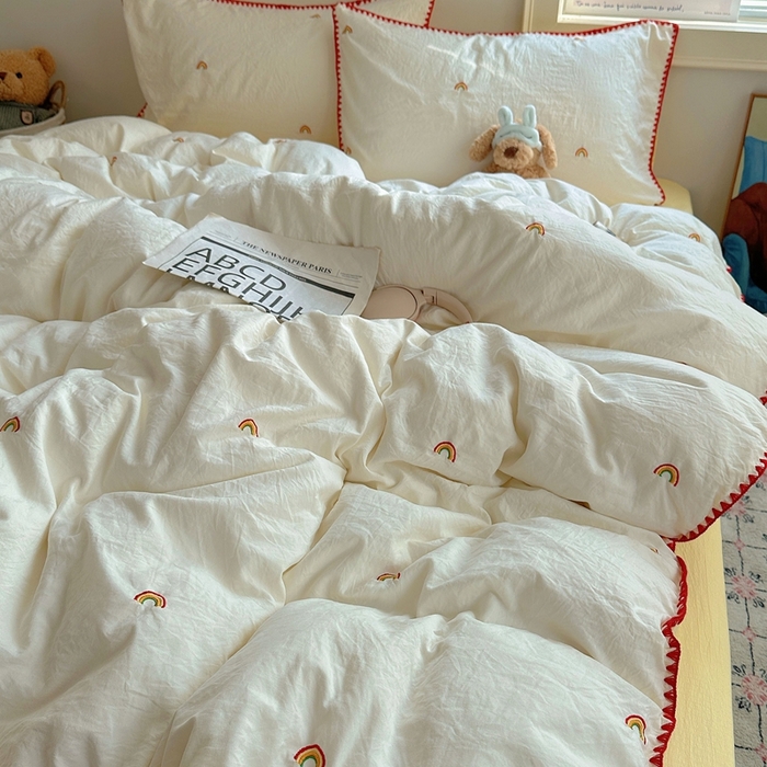 91家纺网 家纺一手货源 找家纺 （总）顾里家纺 2025新款ins韩风刺绣云朵棉四件套