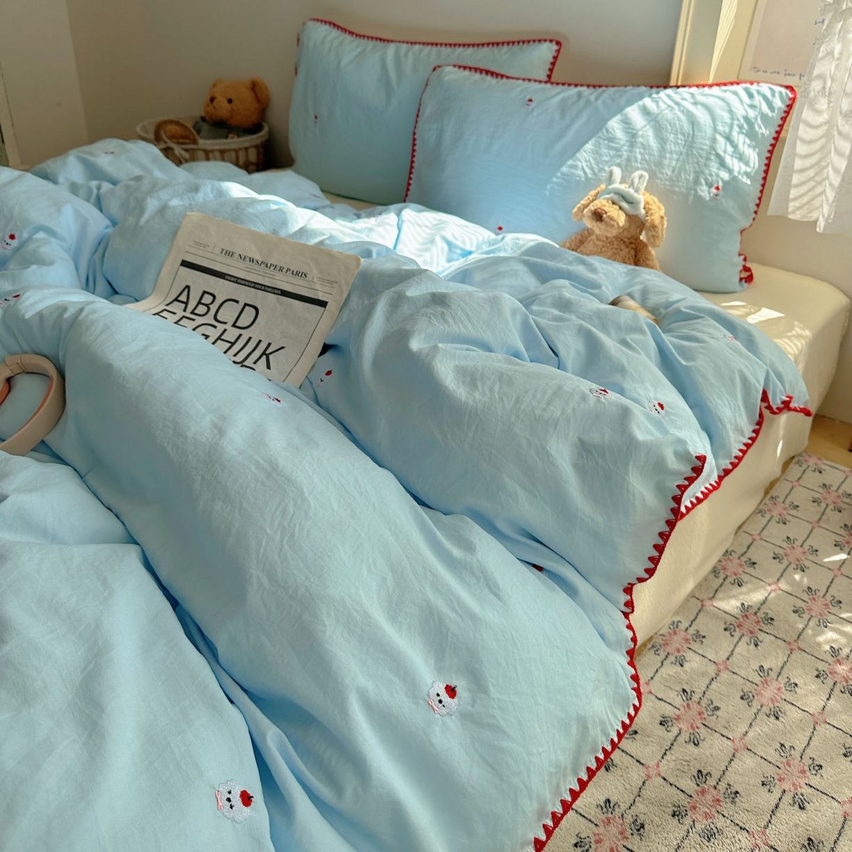 91家纺网 家纺一手货源 找家纺 顾里家纺 2025新款ins韩风刺绣云朵棉四件套 泡泡狗