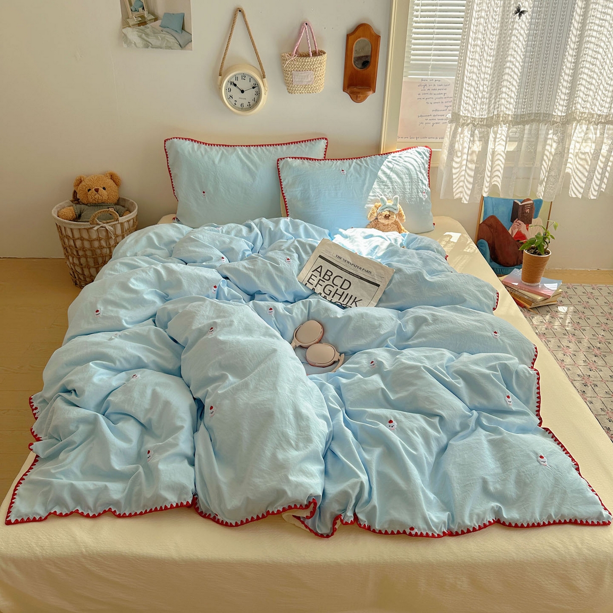 91家纺网 家纺一手货源 找家纺 顾里家纺 2025新款ins韩风刺绣云朵棉四件套 泡泡狗