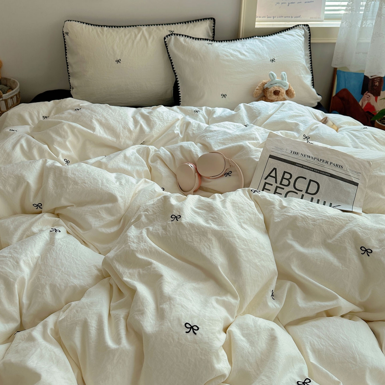 91家纺网 家纺一手货源 找家纺 顾里家纺 2025新款ins韩风刺绣云朵棉四件套 赫本梦境