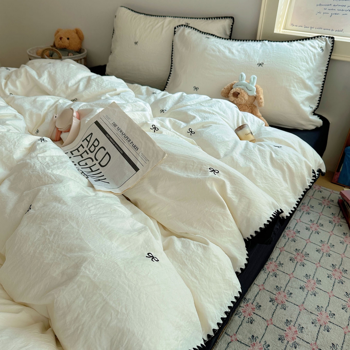 91家纺网 家纺一手货源 找家纺 顾里家纺 2025新款ins韩风刺绣云朵棉四件套 赫本梦境