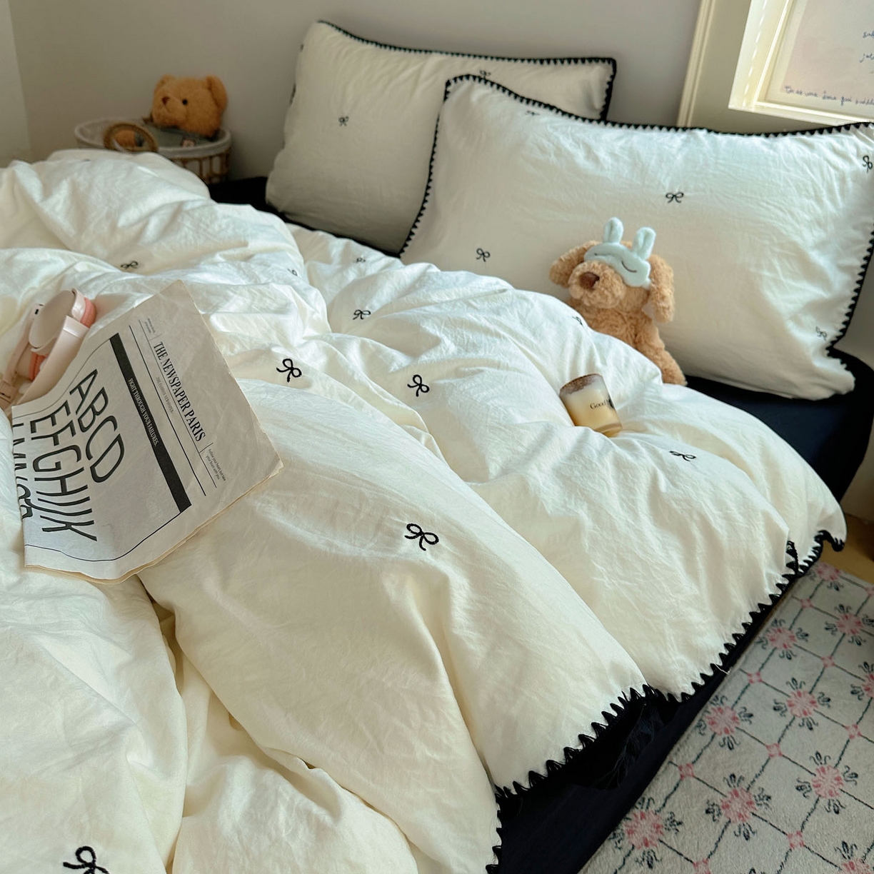 91家纺网 家纺一手货源 找家纺 顾里家纺 2025新款ins韩风刺绣云朵棉四件套 赫本梦境