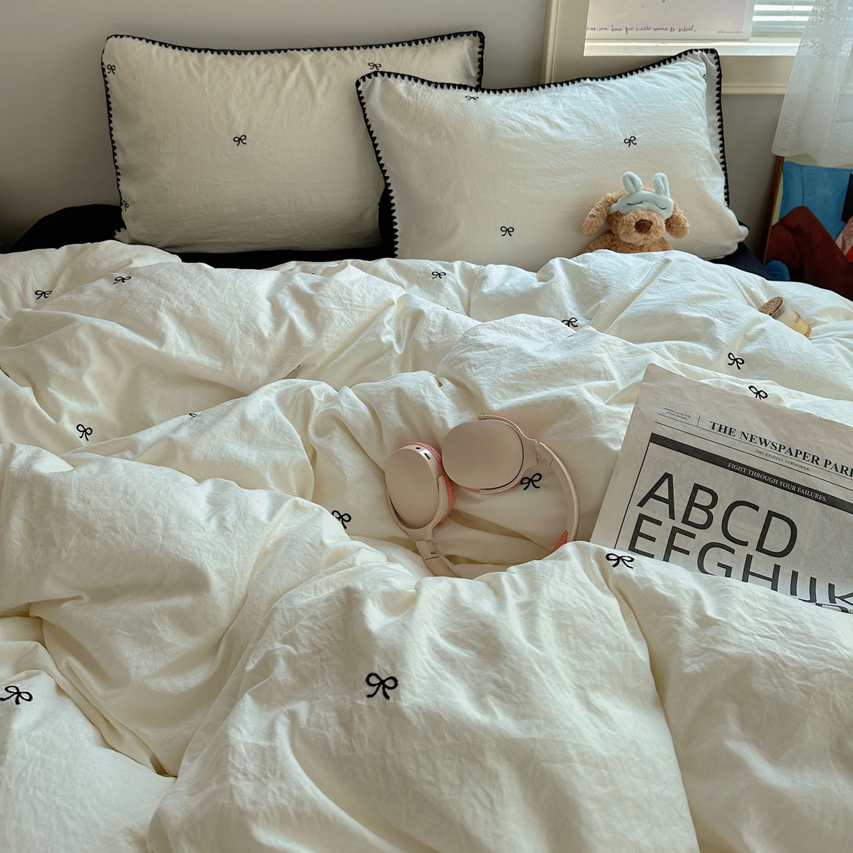 91家纺网 家纺一手货源 找家纺 顾里家纺 2025新款ins韩风刺绣云朵棉四件套 赫本梦境