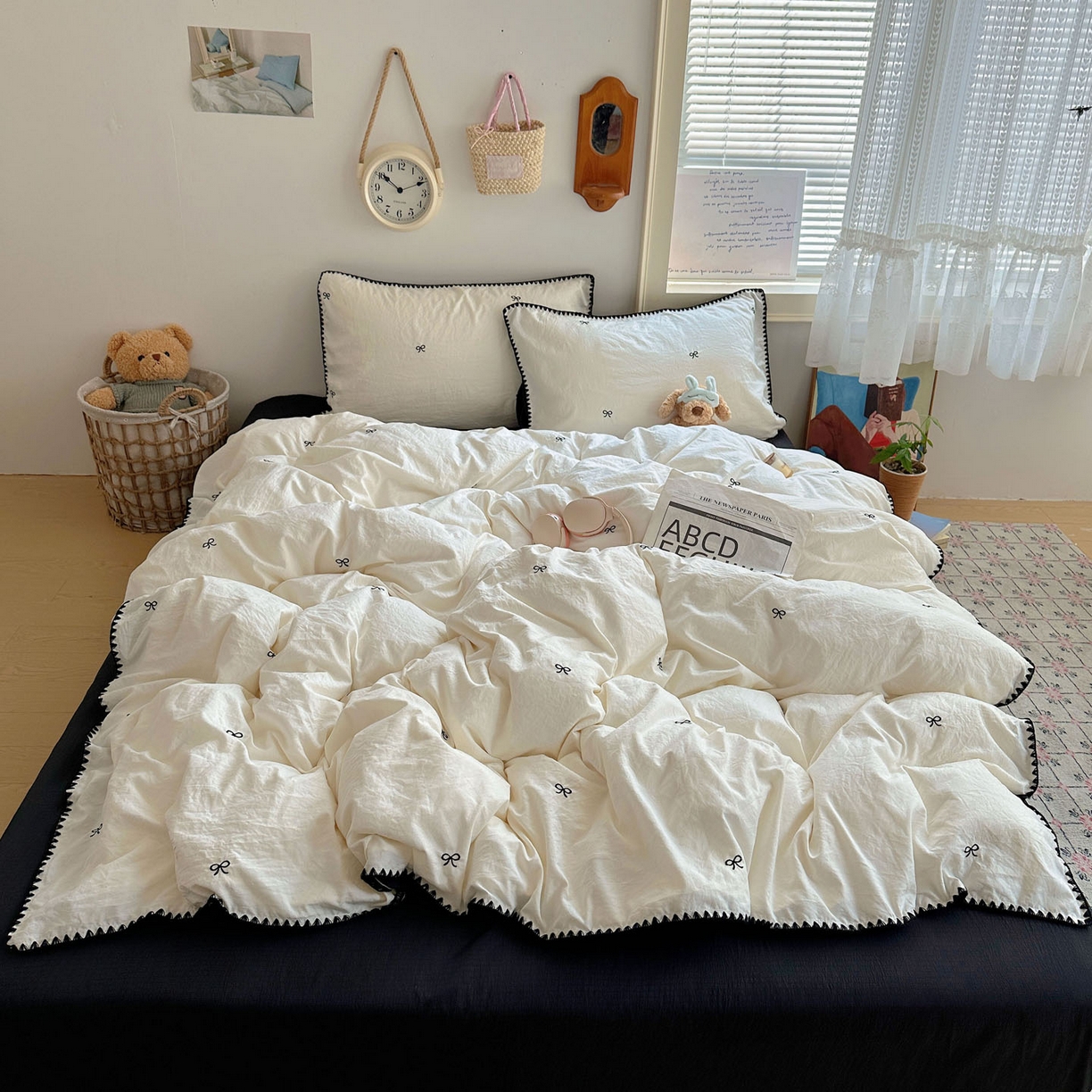 91家纺网 家纺一手货源 找家纺 顾里家纺 2025新款ins韩风刺绣云朵棉四件套 赫本梦境