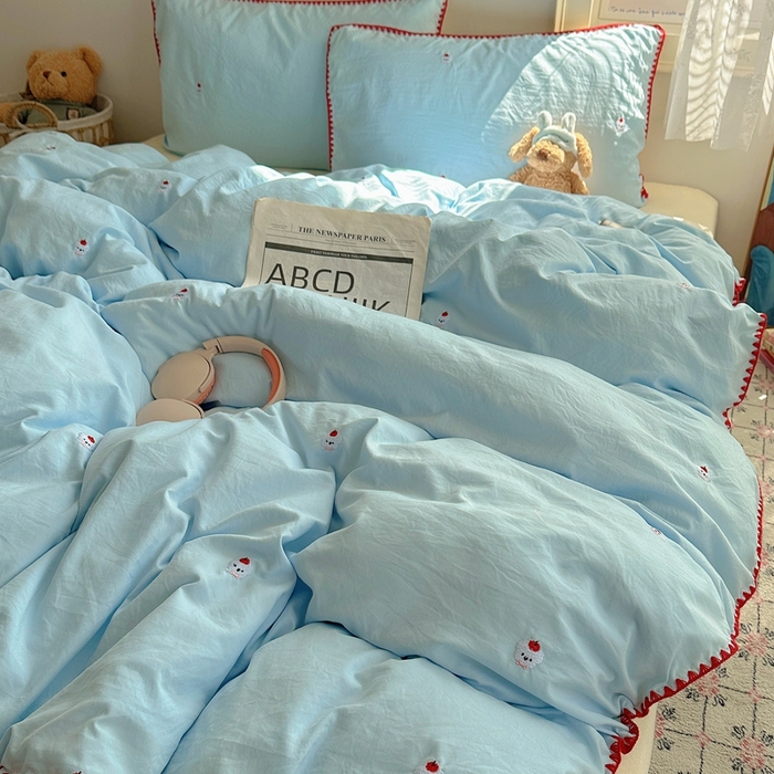 顾里家纺 2025新款ins韩风刺绣云朵棉四件套 泡泡狗