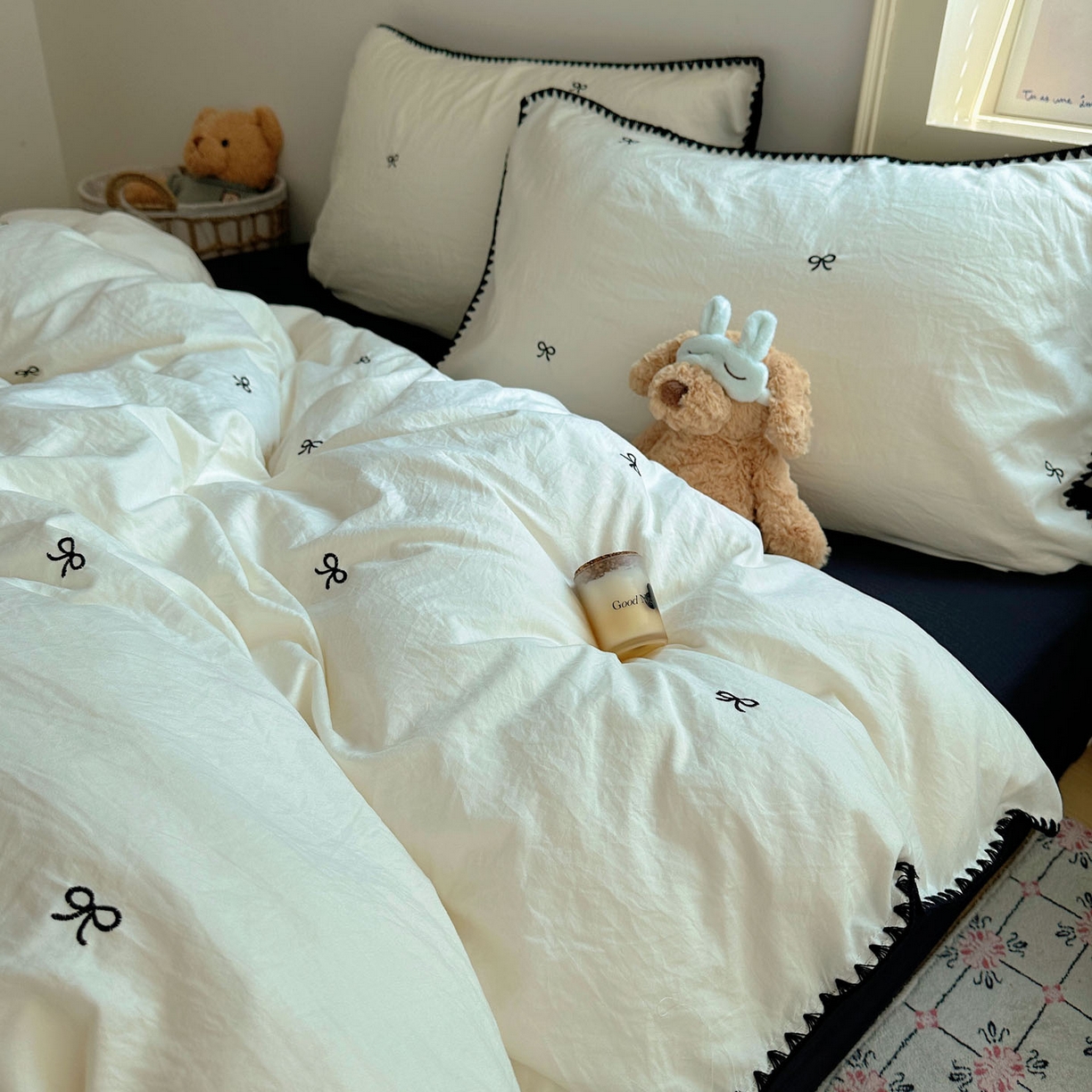 91家纺网 家纺一手货源 找家纺 顾里家纺 2025新款ins韩风刺绣云朵棉四件套 赫本梦境