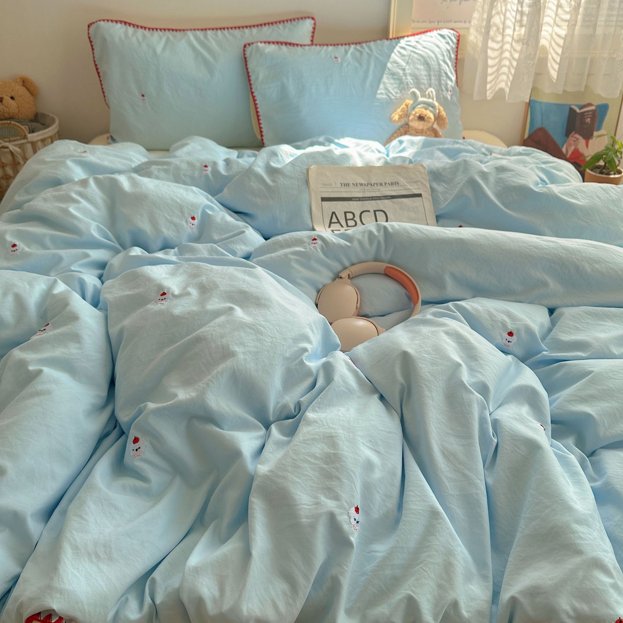 91家纺网 家纺一手货源 找家纺 顾里家纺 2025新款ins韩风刺绣云朵棉四件套 泡泡狗