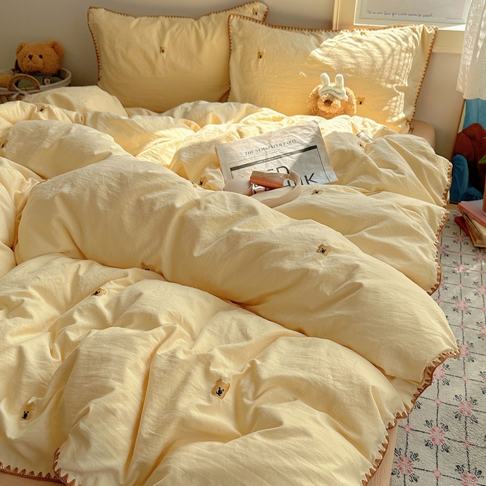 顾里家纺 2025新款ins韩风刺绣云朵棉四件套 ins棕熊