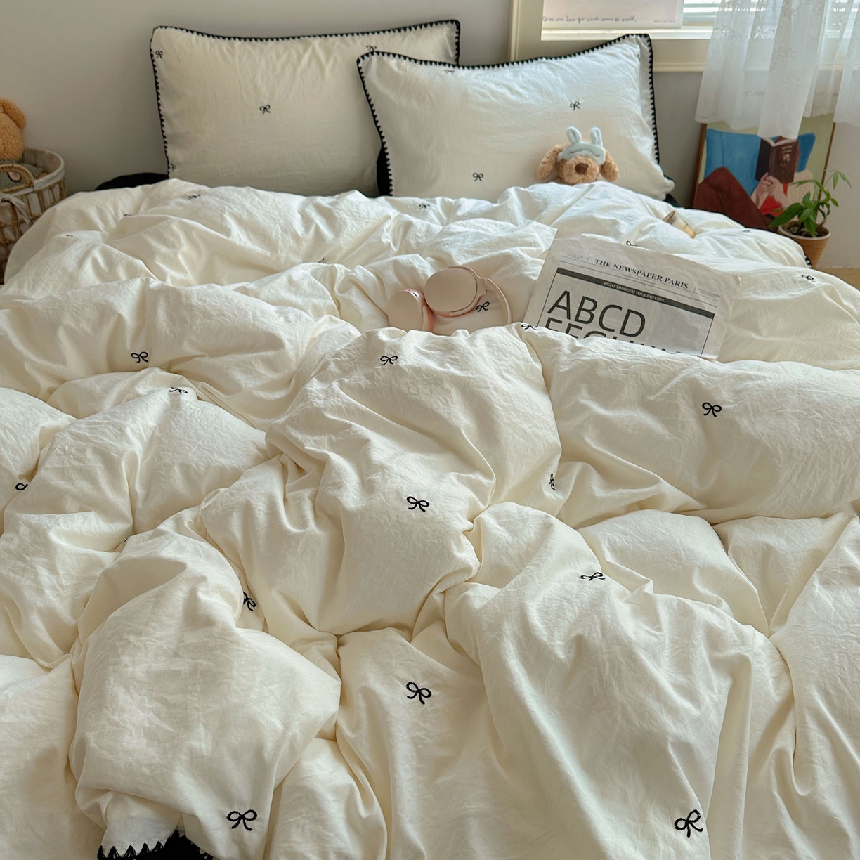 91家纺网 家纺一手货源 找家纺 顾里家纺 2025新款ins韩风刺绣云朵棉四件套 赫本梦境