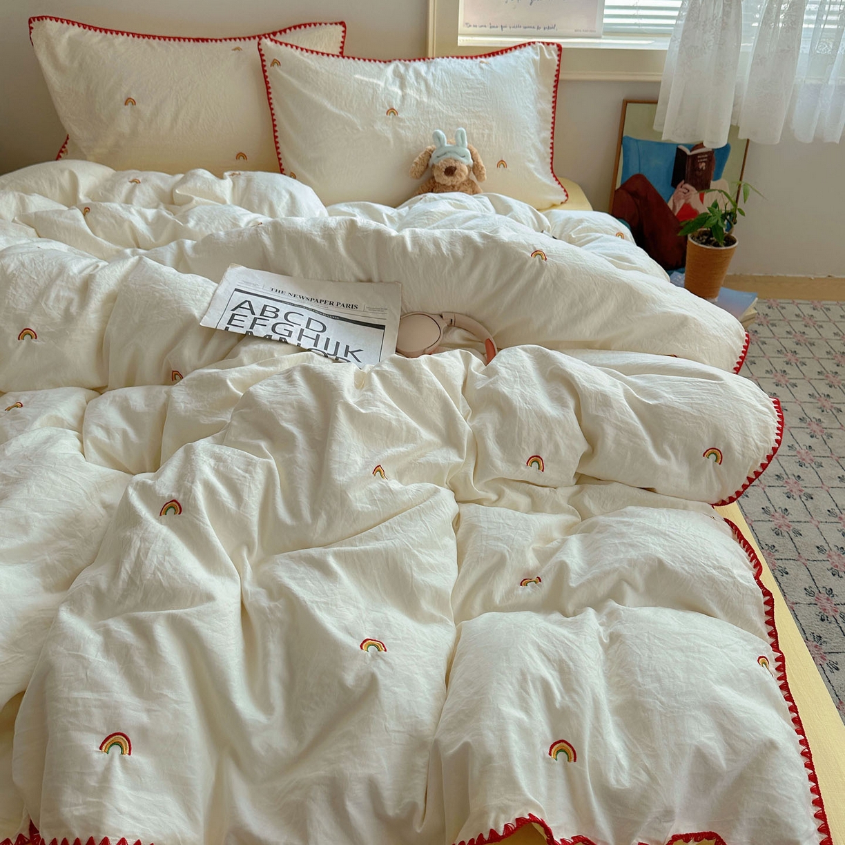 91家纺网 家纺一手货源 找家纺 （总）顾里家纺 2025新款ins韩风刺绣云朵棉四件套