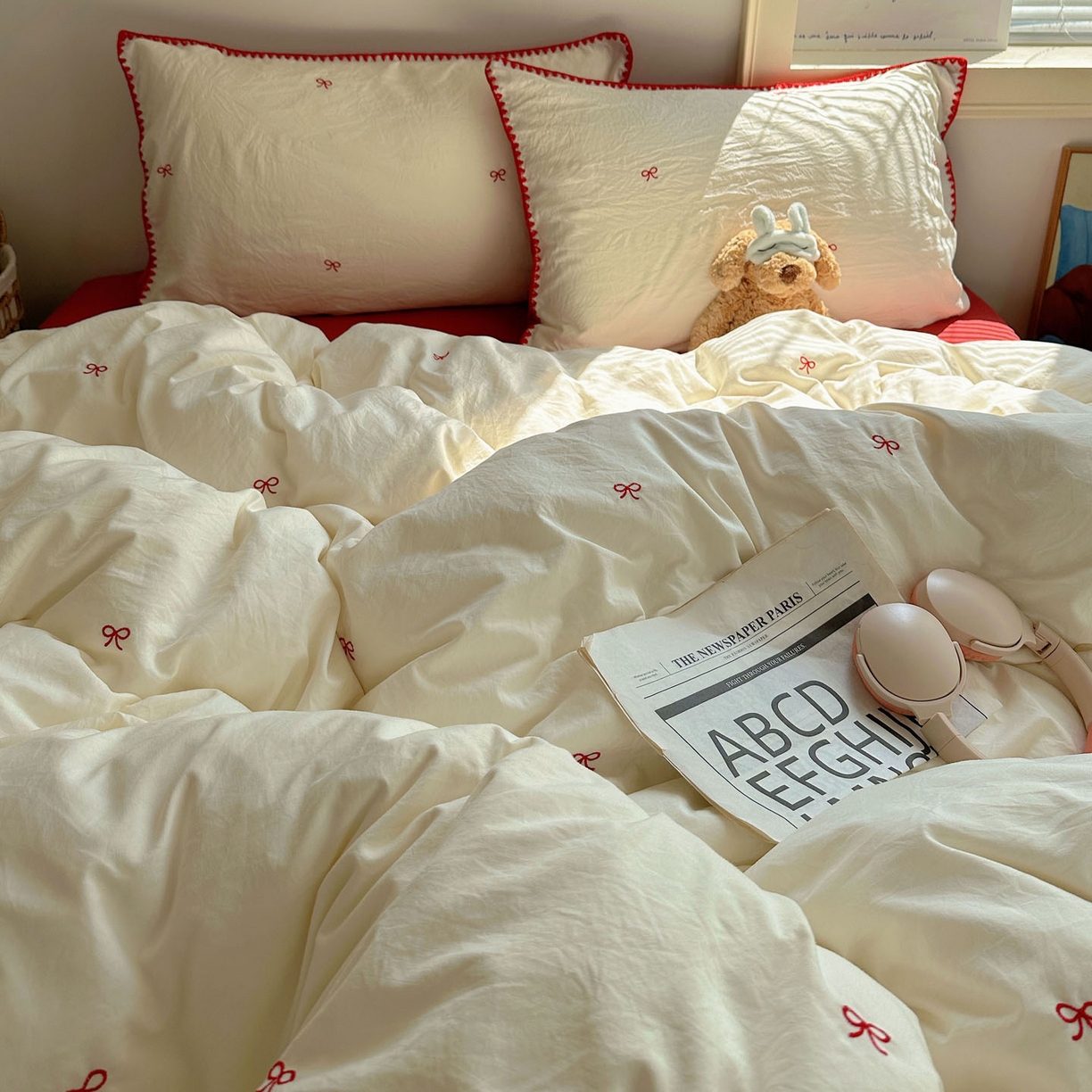 91家纺网 家纺一手货源 找家纺 顾里家纺 2025新款ins韩风刺绣云朵棉四件套 港风梦境