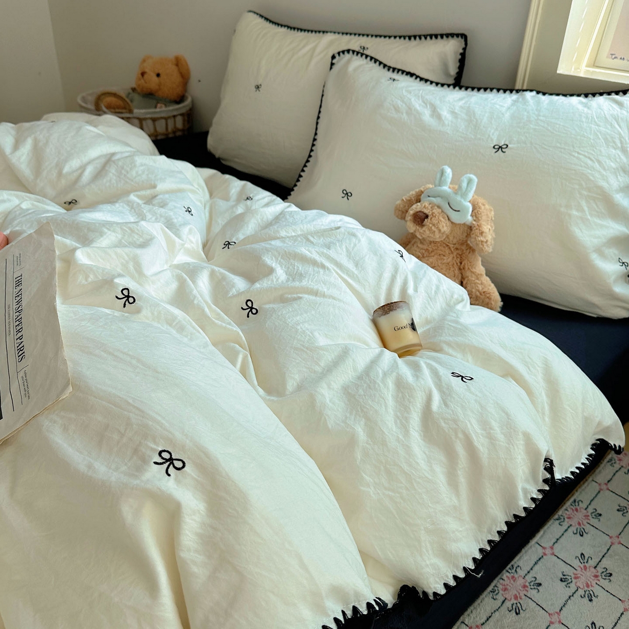 91家纺网 家纺一手货源 找家纺 顾里家纺 2025新款ins韩风刺绣云朵棉四件套 赫本梦境