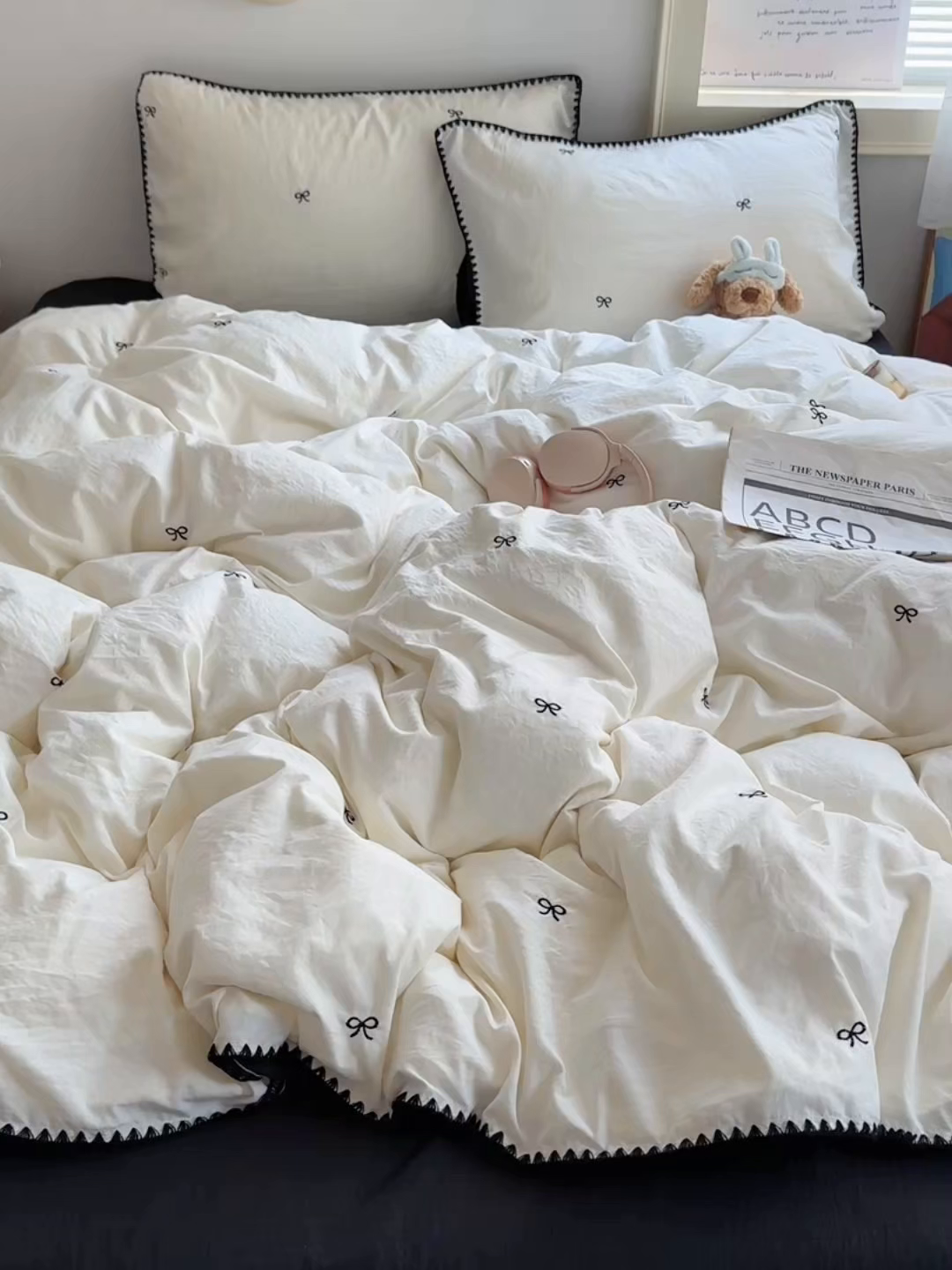 91家纺网 家纺一手货源 找家纺 顾里家纺 2025新款ins韩风刺绣云朵棉四件套 赫本梦境