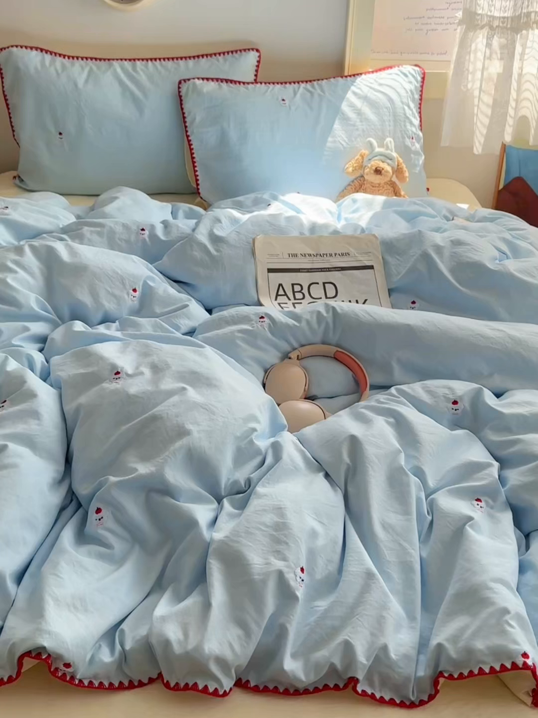 91家纺网 家纺一手货源 找家纺 顾里家纺 2025新款ins韩风刺绣云朵棉四件套 泡泡狗