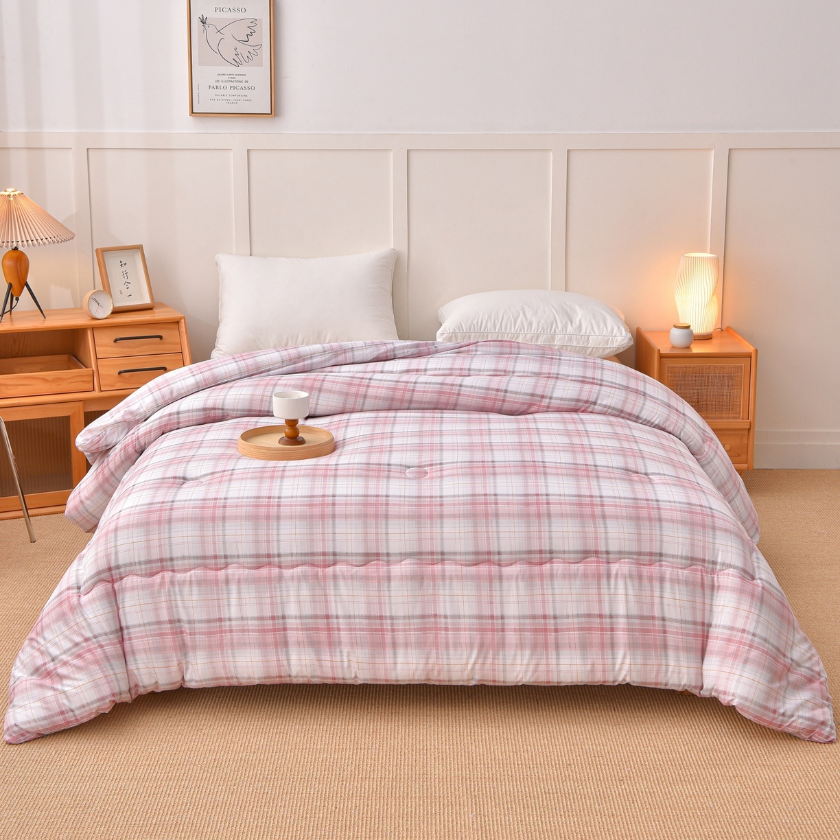 91家纺网 家纺一手货源 找家纺 （总）苏迪网销供货 2025新款被子无印风格冬被水洗棉格子春秋被褥子