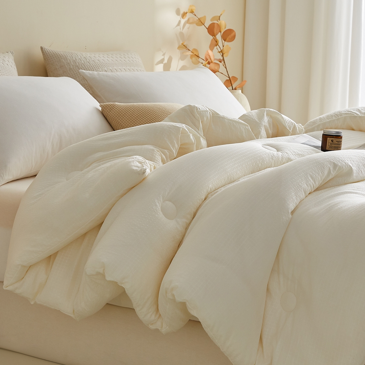 91家纺网 家纺一手货源 找家纺 帕芬鸟家纺 2025新款无染柔软大豆纤维被子被芯 无染米白