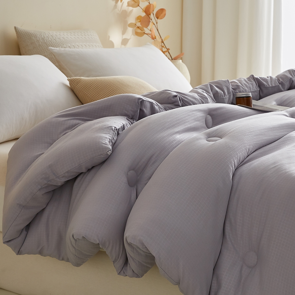 91家纺网 家纺一手货源 找家纺 帕芬鸟家纺 2025新款无染柔软大豆纤维被子被芯 无染灰色