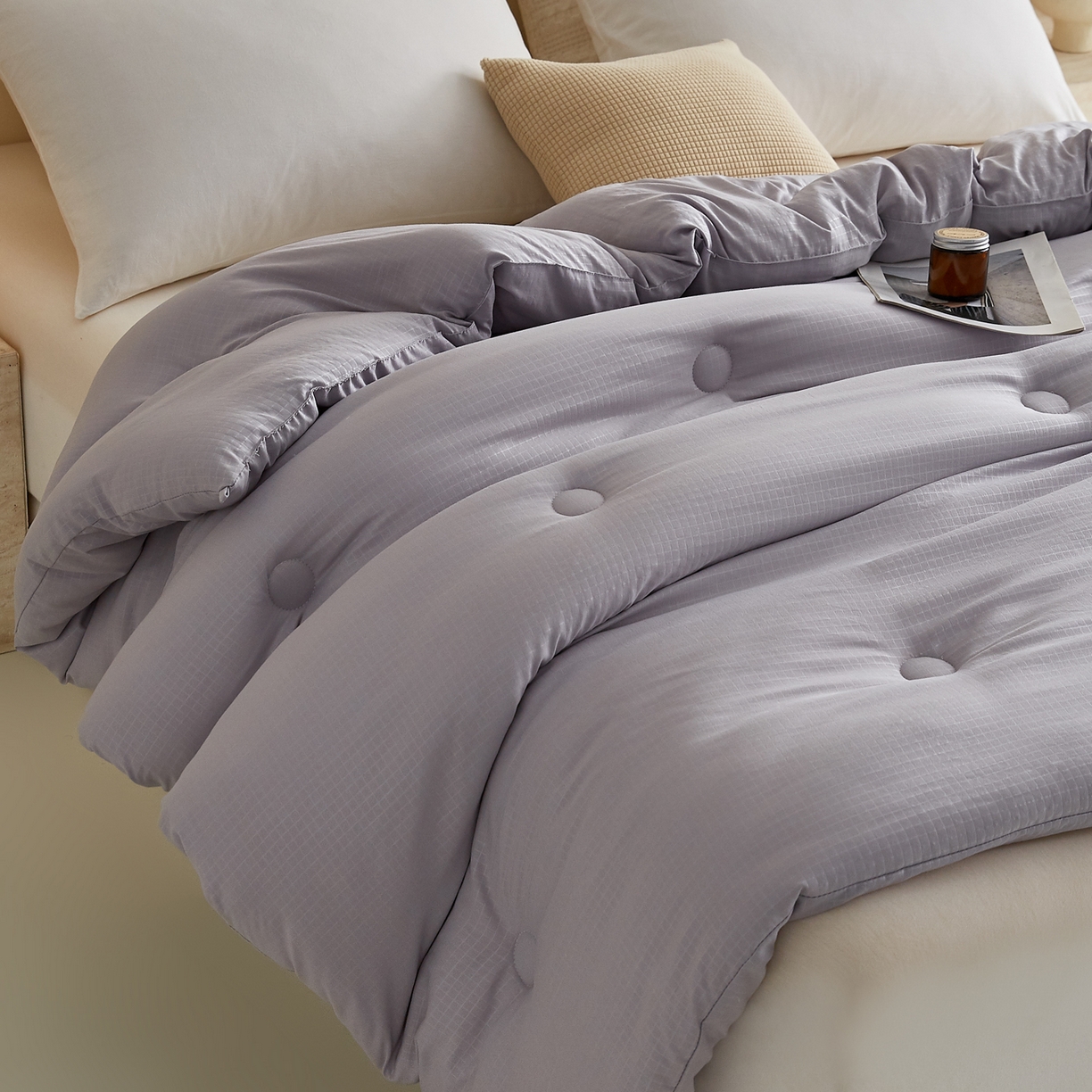 91家纺网 家纺一手货源 找家纺 帕芬鸟家纺 2025新款无染柔软大豆纤维被子被芯 无染灰色