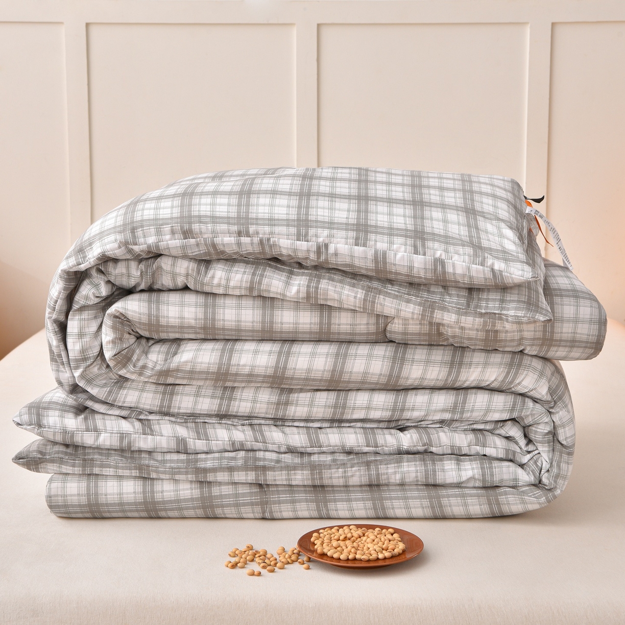 91家纺网 家纺一手货源 找家纺 苏迪网销供货 2025新款被子无印风格冬被水洗棉格子春秋被褥子 无印格～灰