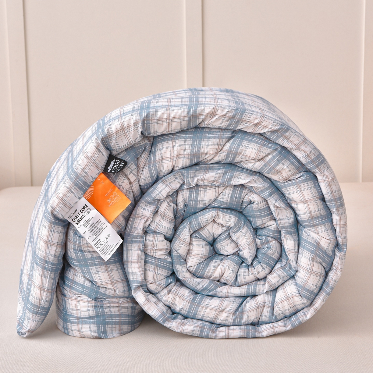 91家纺网 家纺一手货源 找家纺 苏迪网销供货 2025新款被子无印风格冬被水洗棉格子春秋被褥子 无印格～蓝